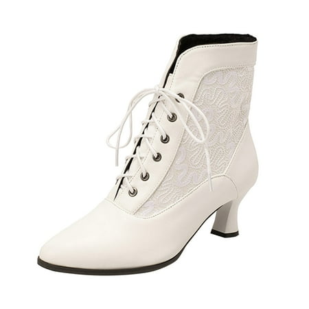 

Jungdeepe Women Ankle Boots Autumn And Winter Fashion And Elegant Lace Hollow Pointed Toe Comfortable Front Lace Up Womens Dog Boots Womens Fold over Boots Cute Boots Heel for Women Lace up Boots for