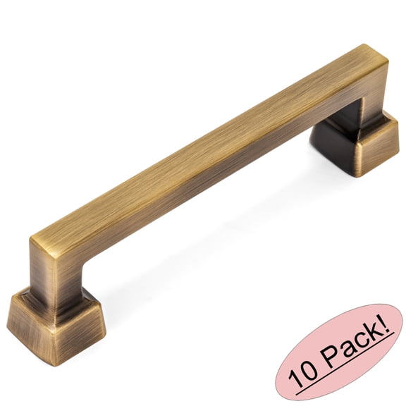 10 Pack - Cosmas 1481-96BAB Brushed Antique Brass Contemporary Cabinet Hardware Handle Pull - 3-3/4" Inch (96mm) Hole Centers