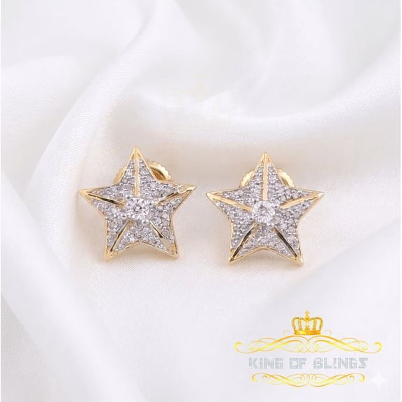 King of Bling's 925 Sterling Silver Yellow 0.25ct Diamond For Women's / Men's Stud Star Earrings