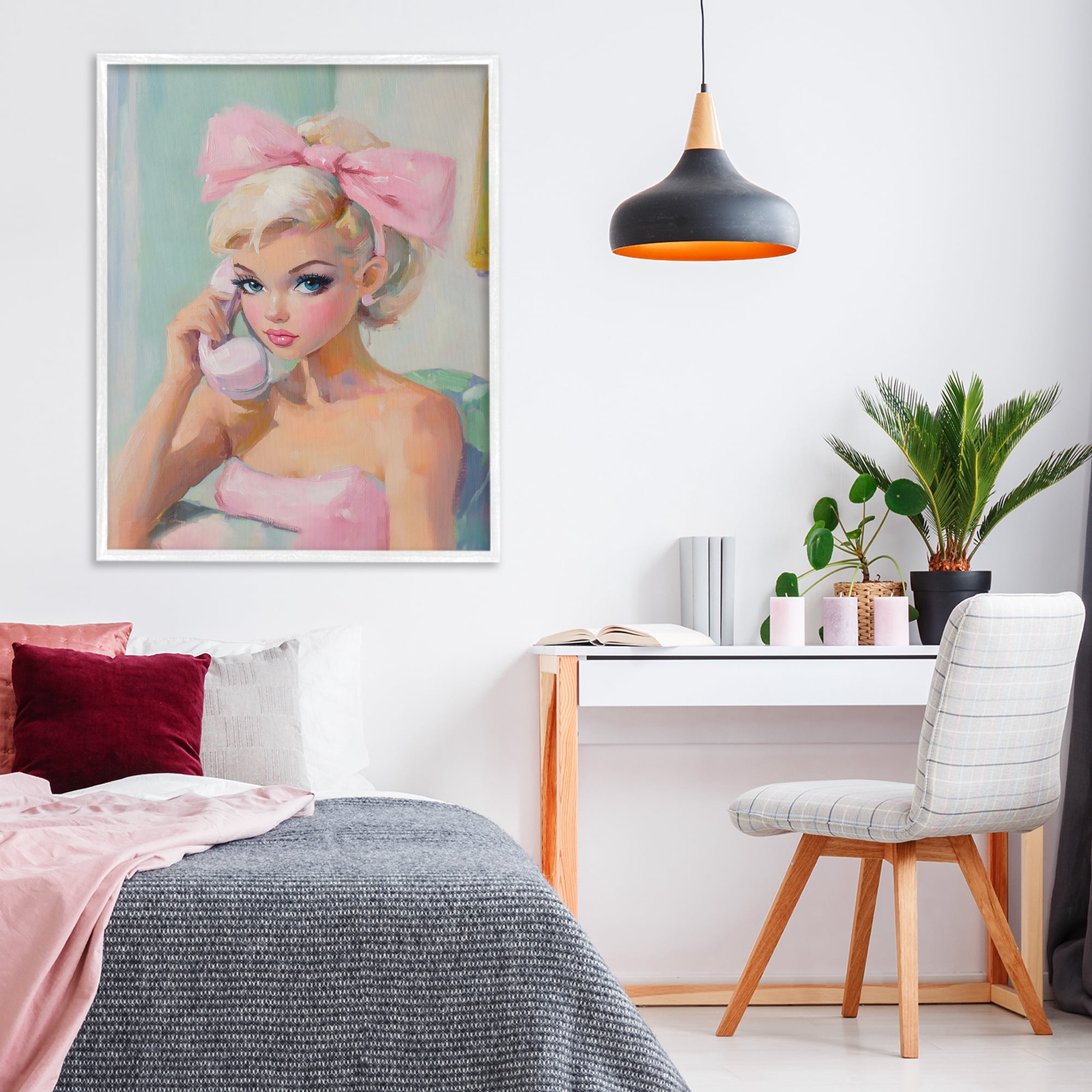 Stupell Industries Blonde Girl with Pink Bow White Framed Giclee Art, design by The Prints Vibe
