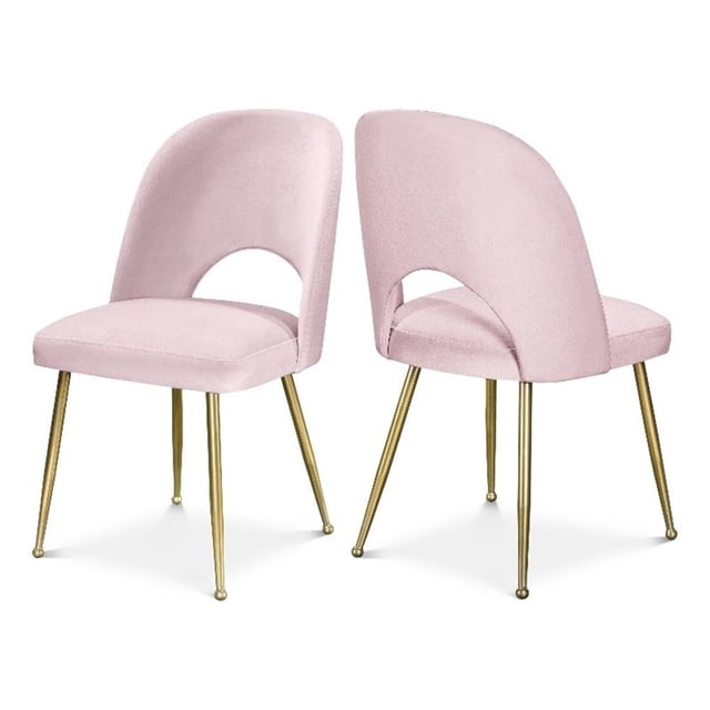 Meridian Furniture Logan Chaise de Salle à Manger en Velours Rose (Ensemble de 2)