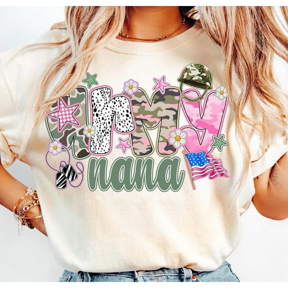 Army Nana T-Shirt, Proud Military Family Shirt, Camouflage Army Support Top, Patriotic Nana Tee, Soldier Appreciation Gift for Grandma