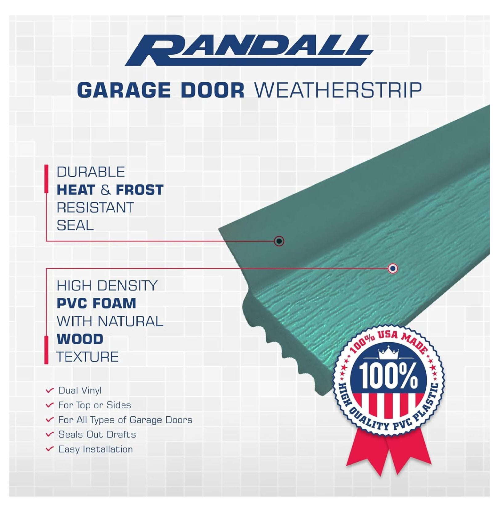 | Garage Door Weatherstrip Door Seal | 7 Feet | Dual Vinyl | for Top or Sides | Green | for All Types of Garage Doors | Seals Out Drafts | Easy Installation
