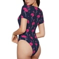 thumbnail image 3 of Naloa Cute Flamingo Women's Short-Sleeved Onesie, One-Piece Swimsuit for Parties, dates, clubs - Medium, 3 of 9