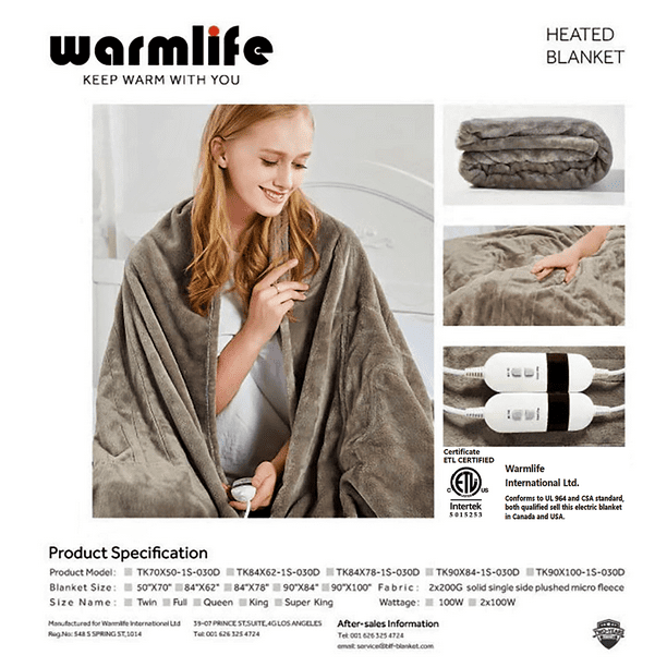 Warmlife Soft Heated Electric Blanket Californiaking Size With Grey Flannel Walmart Com Walmart Com
