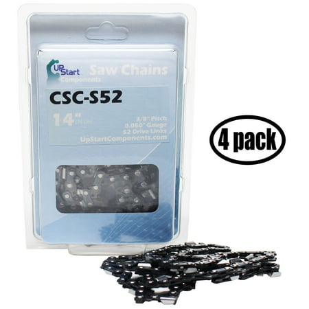 4-Pack 14  Semi Chisel Saw Chain for Poulan 1800 Super Chainsaws - (14 inch  3/8  Low Profile Pitch  0.050  Gauge  52 Drive Links  CSC-S52) - UpStart Components