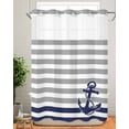 thumbnail image 2 of No Hook Shower Curtains, Anchor Gray Long Bathtub Curtains with Snap in Liner, Modern Navy Blue White Striped Nautical Waterproof Washable Fabric Bathroom Shower Curtain Sets, 72" x 84", 2 of 7