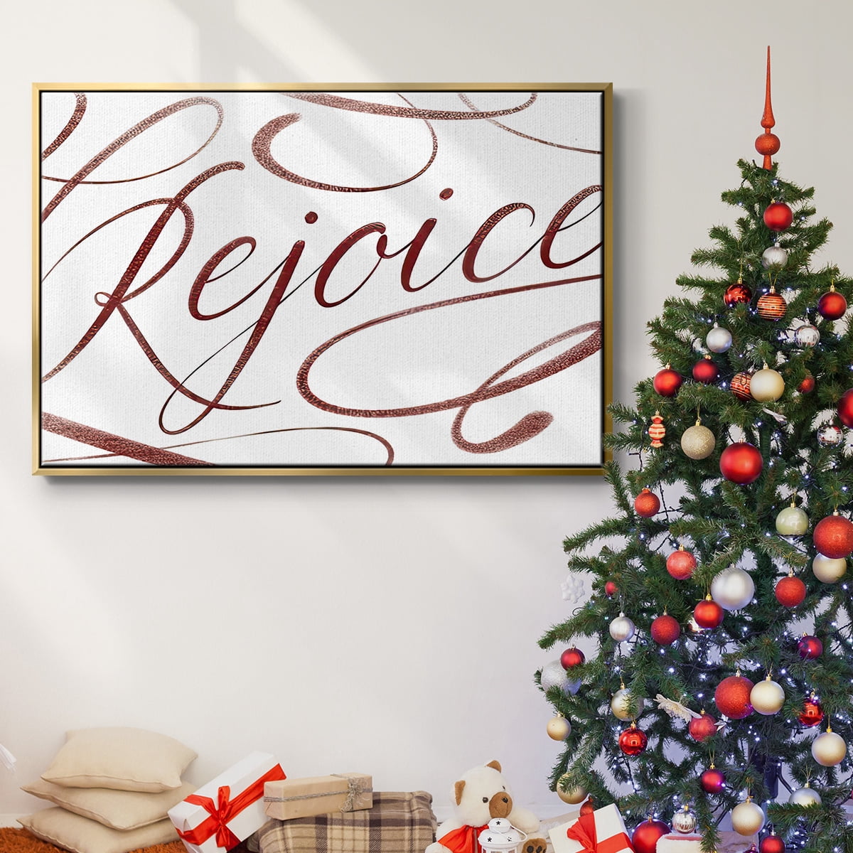 Rejoice - Framed Gallery Wrapped Holiday Canvas - 27 x 41 - Gold Frame