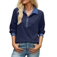 thumbnail image 2 of Wevis Women's Denim Collar Knit Sweater, Long Sleeve Henley Button Down Autumn Blouse, Casual Loose Fall Pullover Tops, 2 of 7