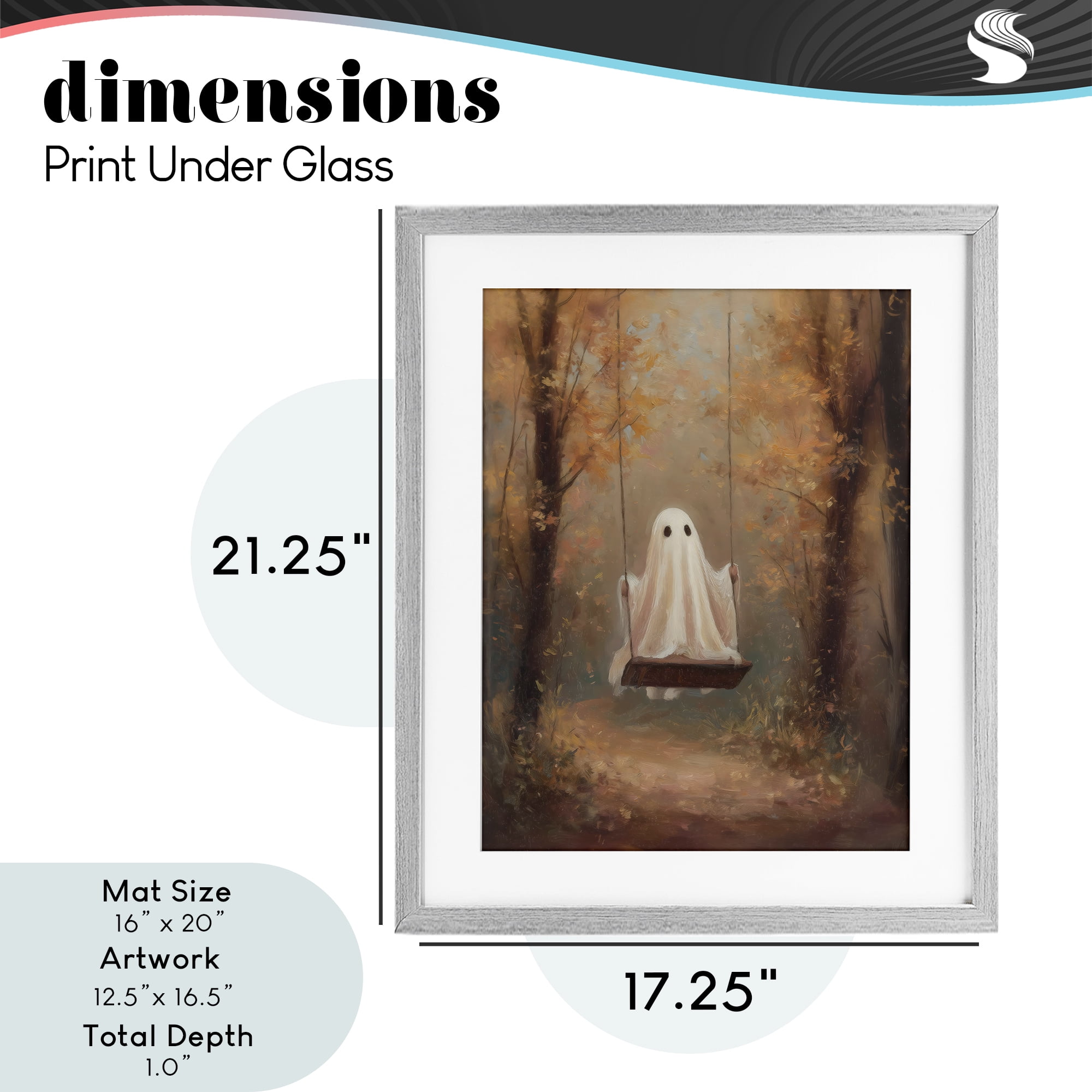 Eerie Swinging Ghost Gray Framed Print Under Glass, design by Arlington Prints