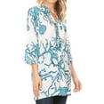 thumbnail image 4 of Sakkas Ona Women's Casual Summer Cotton 3/4 Sleeve Print Loose Tunic Top Blouse - Teal - S/M, 4 of 5