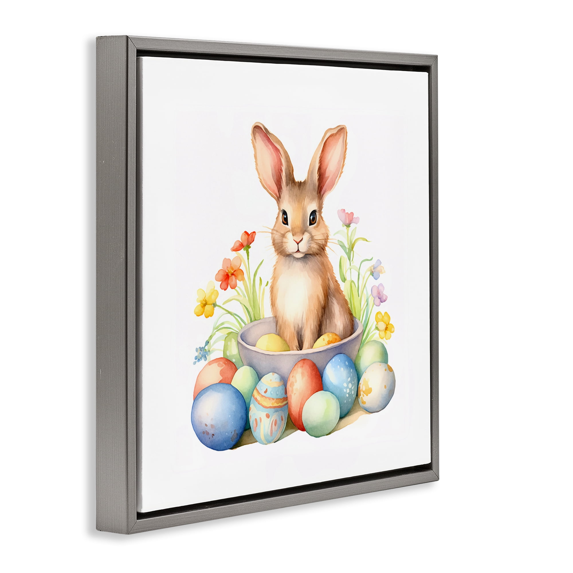 Easter Bunny & Eggs Gray Floating Frame Canvas Art, 25 x 25, By Andrea Haase