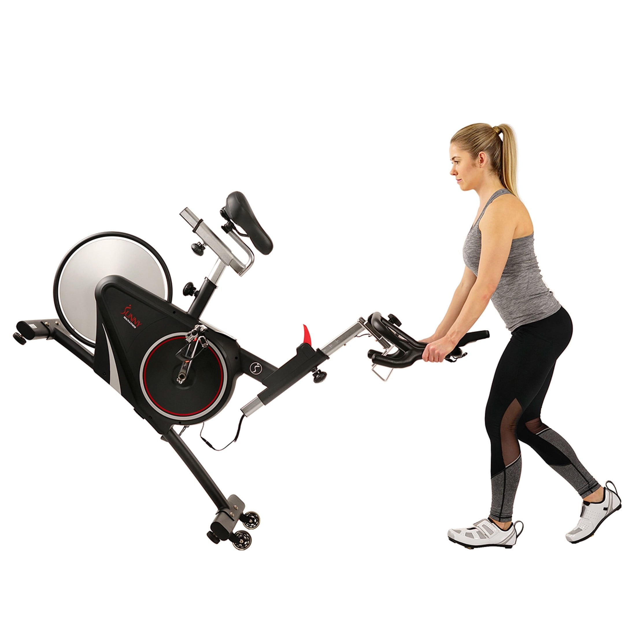 Sunny Health & Fitness Magnetic Belt Rear Drive Indoor Cycling Bike, High Weight Capacity with Cadence Sensor and Pulse Rate Monitor - SF-B1709