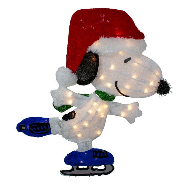 24" White and Red PreLit Skating Peanuts Snoopy Outdoor Christmas Decor Clear Lights
