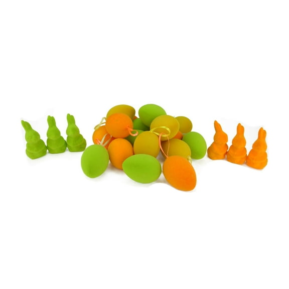 Set of 24 Orange Green and Yellow Spring Easter Egg Ornaments & Bunny Figures 2.5"