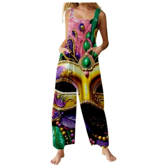 Women's Romper Jumpsuit Casual Summer One Piece Fashion Square Neck Wide Leg Graphic Printed Overall Sleeveless Long Pants Rompers Jumpers with Pockets