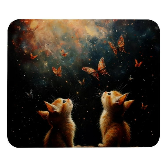 PhooArto Comfortable Mouse Pad Galaxy Kittens and Butterflies Desktop Mousepad , 21 x 25 cm Mouse Mat, Non-Slip Rubber Base, Improves Speed and Precision
