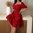 thumbnail image 2 of AURA Plus Size Womens Red V Neck High Waist Midi Dress Short Sleeve Ruched A Line Knitted Commuter Summer, 2 of 5