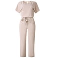 thumbnail image 3 of MELDVDIB Plus Size Women Short Sleeve Playsuit Clubwear Straight Leg Jumpsuit With Belt, Gift on Clearance, 3 of 8