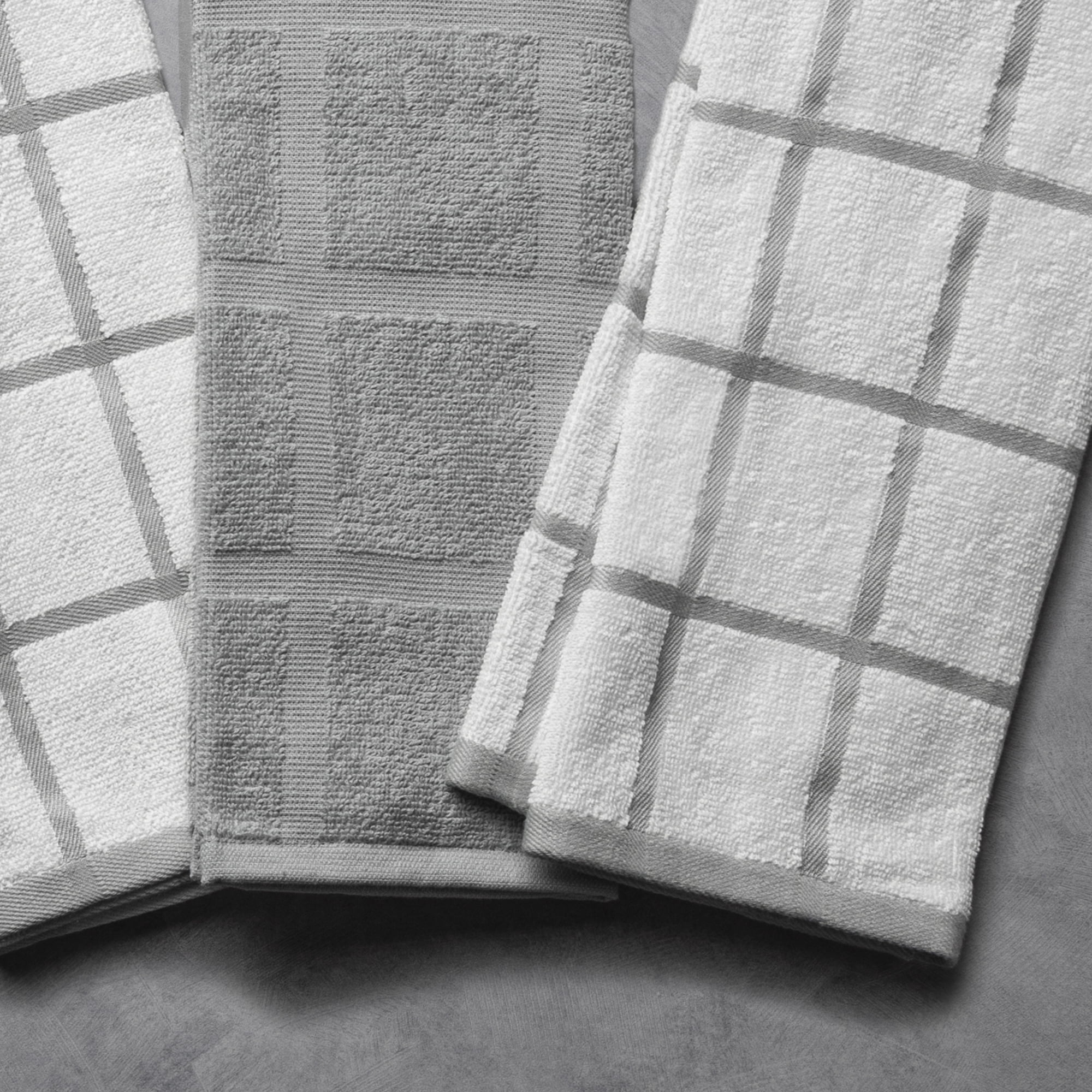 Thyme & Table Kitchen Towels, Gray & White Windowpane, 100% Cotton, 5-Pack Set