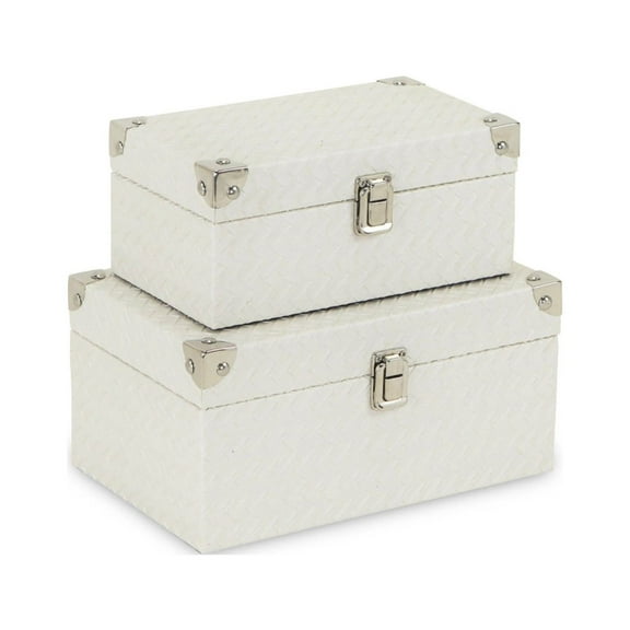 White 2 piece woven vinyl storage box set