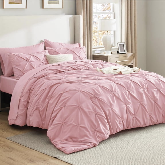 Juego de Edredón Bedsure Full Rosa Bebé con Sábanas 7 Piezas