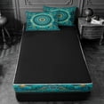 thumbnail image 4 of meiyoeat Teal Peacock Pattern Zipper Twin Comforter Sets with Fitted Sheet and 2 Pillowcases For Adults,Vintage Boho Art Zipper Bedding Set For Women,Black Reversible,4-Piece, 4 of 7