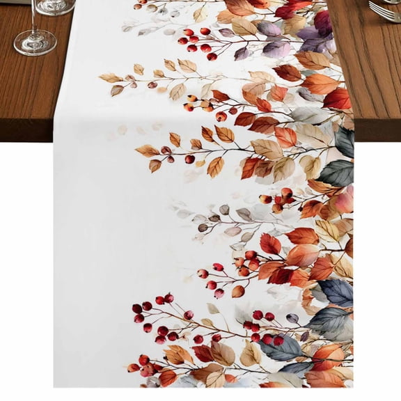 Table Runners 48 Inches Long Dress Scarves, Eucalyptus Leaves Farmhouse Kitchen/Dining Table Runner, Short Coffee Tablerunners, Brown Summer Botanical Weeping Watercolor 13x48 Inch
