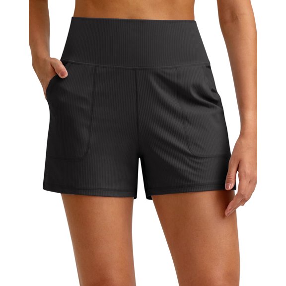 G4Free Ribbed Stretchy Womens Shorts Casual High Waisted Athletic Running Golf Lounge Shorts with Pockets