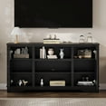 thumbnail image 5 of Homhougo Farmhouse TV Stand with LED Lights, Entertainment Center for TVs up to 70 Inch, TV Console with Storage Cabinets and Adjustable Shelf, TV Cabinet for Living Room, Bedroom, Black, 5 of 12