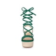 thumbnail image 6 of BLISSFUL STEP Women's Lace Up Wedge Heel Platform Slingback Strappy Sandals Dark Green 7.5, 6 of 8