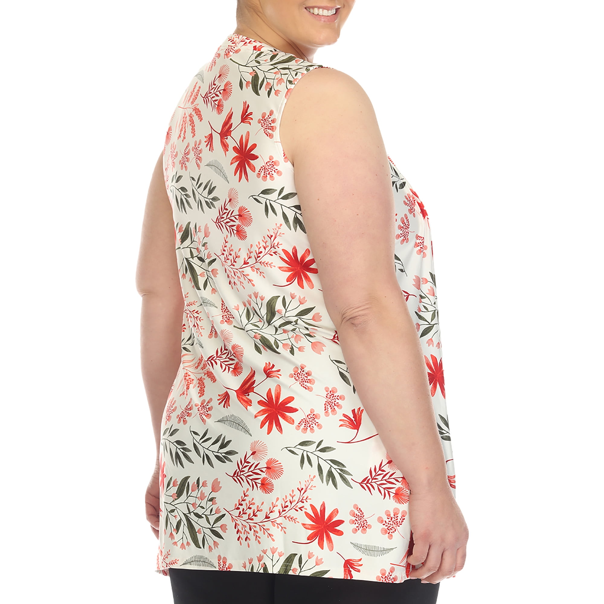 White Mark Women's Sleeveless Floral Pleated Tunic Top with Pockets