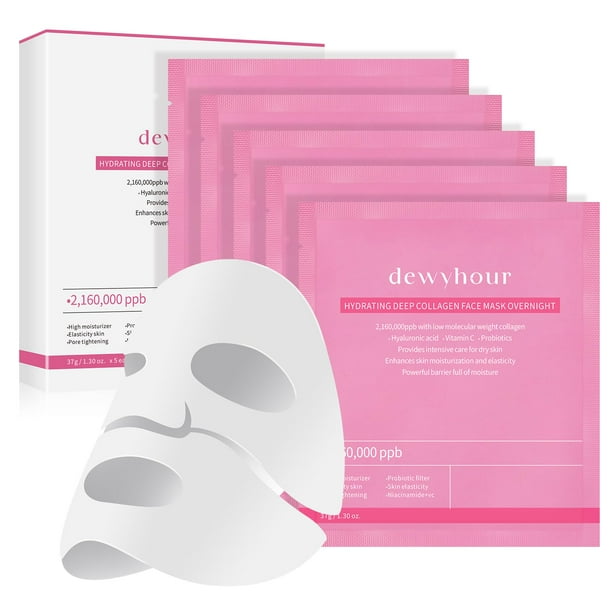 Mascarilla facial de colágeno Dewyhour, paquete de 5 unidades, hidratante con ácido hialurónico