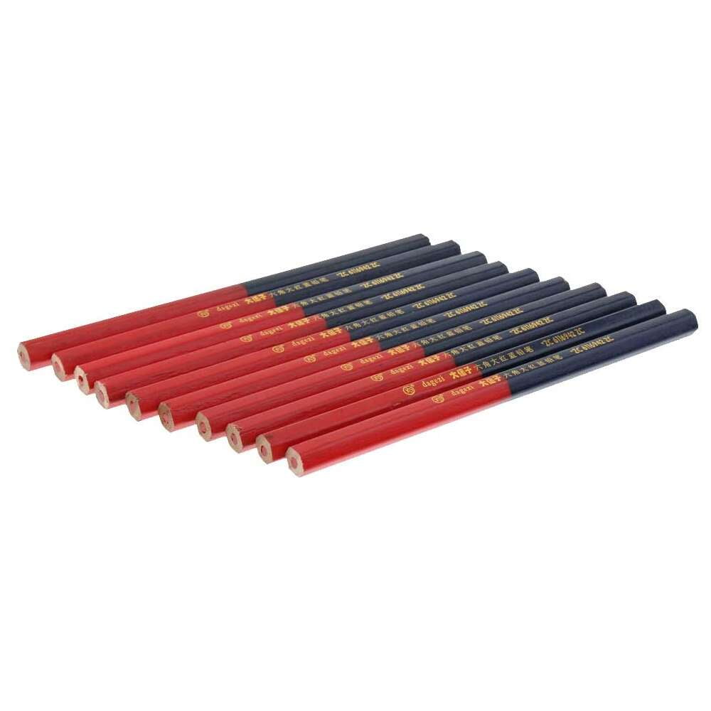 10Pcs/Set Blue And Red Wire Round Carpenters Pencils For Woodworking Core Marker 