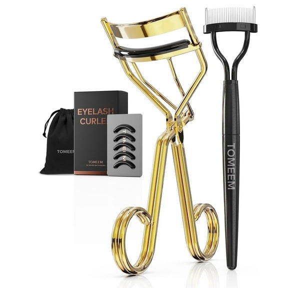 Eyelash Curler Kit Eye Curler with Comb & Refill Pads for Women, Metal, Gold, Achieve Perfect Curls in Seconds
