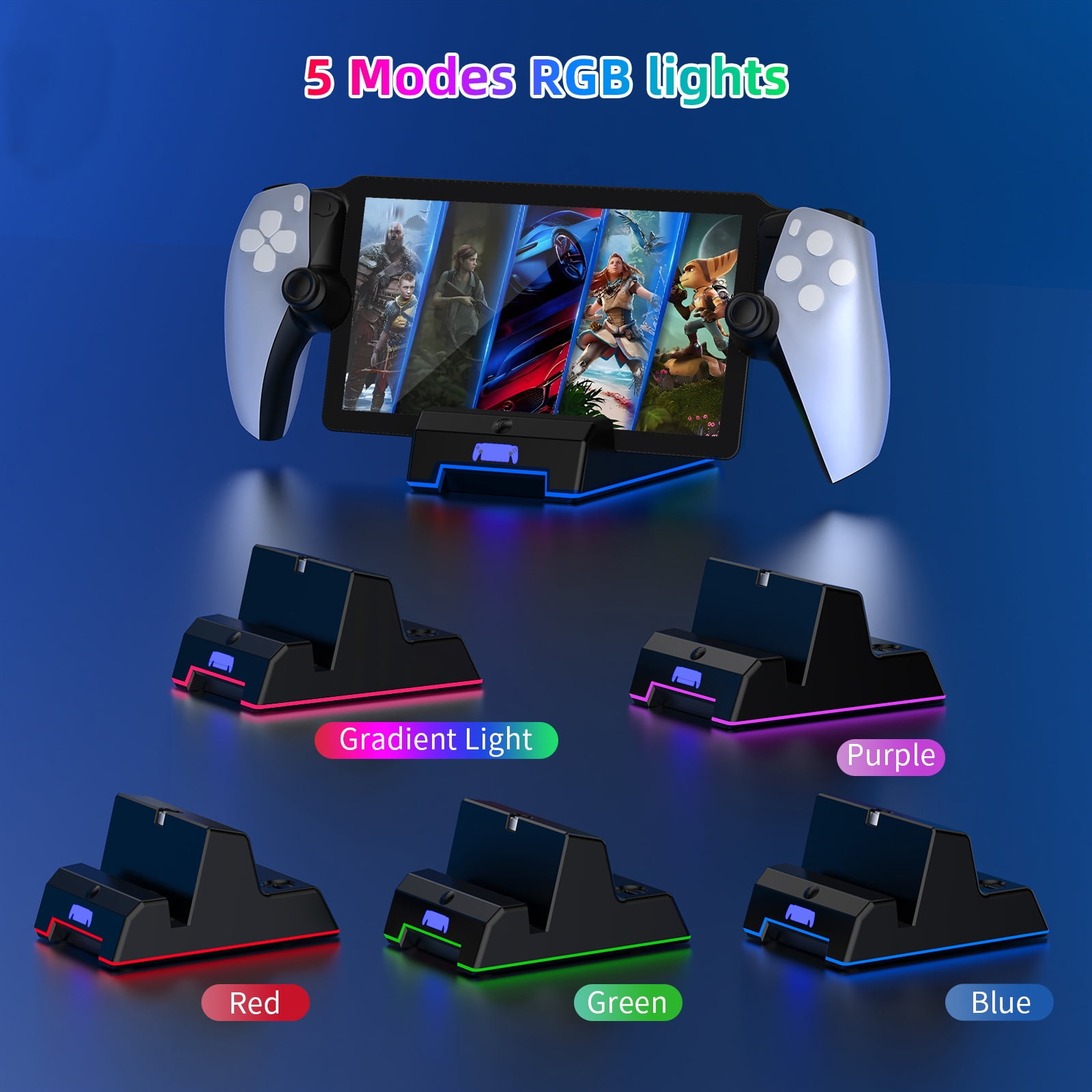 Charging Dock for Playstation Portal Remote Player, with 5 RGB Light Modes and Type-C Cable,PS5 Portable Accessories