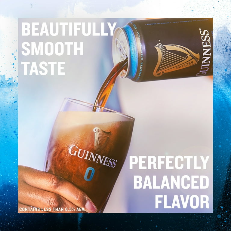 Guinness 0 Draught Stout Non-Alcoholic Import Beer, 14.9 fl oz, 4 Pack Cans, Less Than 0.5% ABV