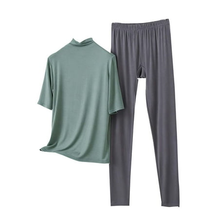 MOJOGO Soft & Breathable Pajamas Set for Women Mock Sleeve Half Sleeve with Pants Casual Summer Wear Lounge Set Olive Green 3XL