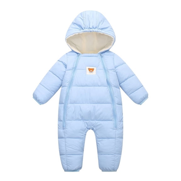 Usaibhir Newborn Baby Girls Boys Snowsuit Toddler Winter Coat Warm Hooded Infant Double Zipper Romper One Piece Puffer Coat 0-12M