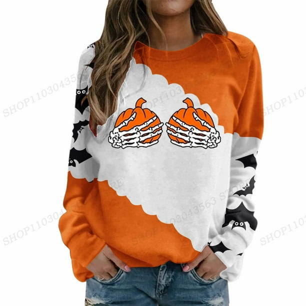 Sudadera con capucha con estampado 3D de calabaza para mujer, Sudaderas con capucha divertidas de cuello redondo, Sudadera con capucha escalofriante, Sudaderas informales para gimnasio