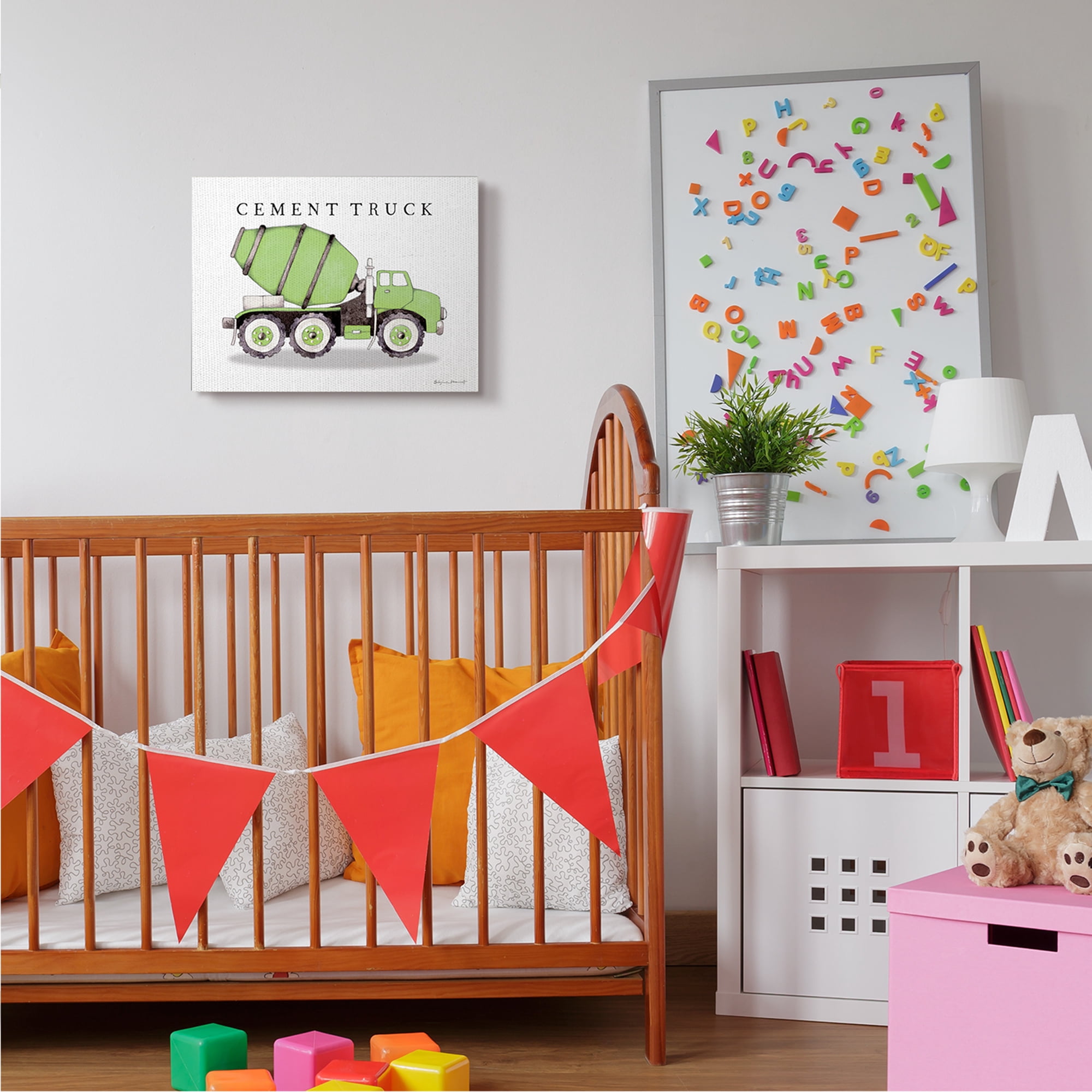 Stupell Industries Green Cement Truck Mixer Classic Construction Vehicle Transportation Painting Gallery Wrapped Canvas Art Print Wall Art, 16 x 20