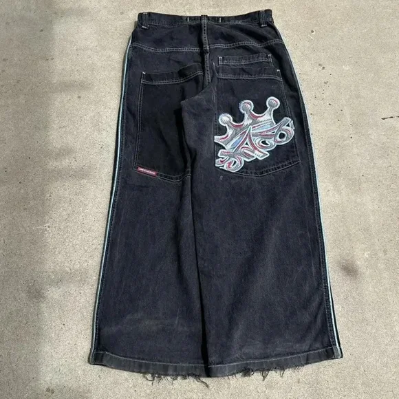 Hip Hop Pockets Spider Graphic Streetwear JNCO Jeans Y2K Men Harajuku Baggy Jeans Retro Black Pants Goth High Waist Wide Trouser LS