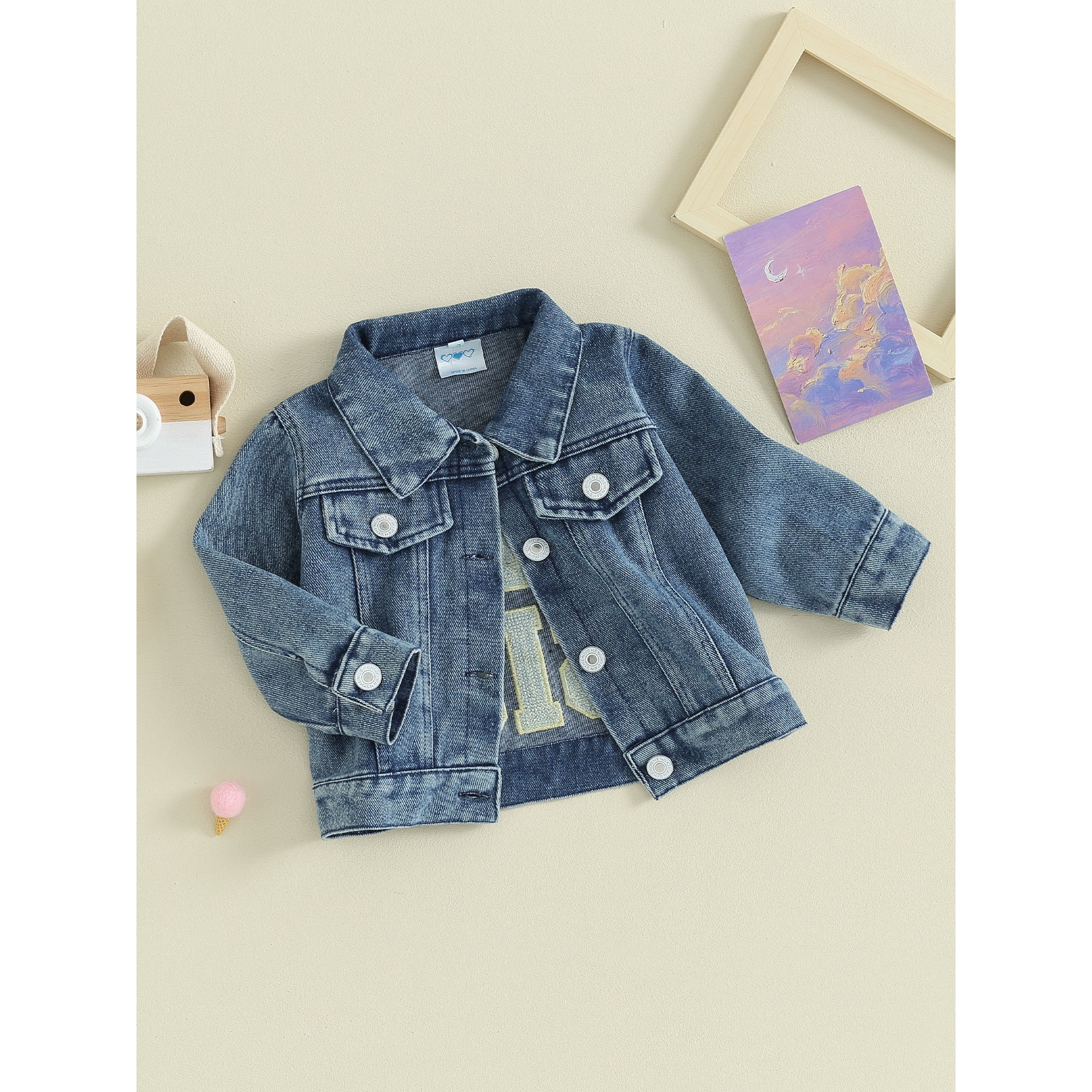 Boiiwant Baby Girls Fall Denim Jacket Clothes 3M 6M 12M 18M Infant Long Sleeve Letter Embroidery Button Jean Cardigan Coat Autumn Casual Outwear