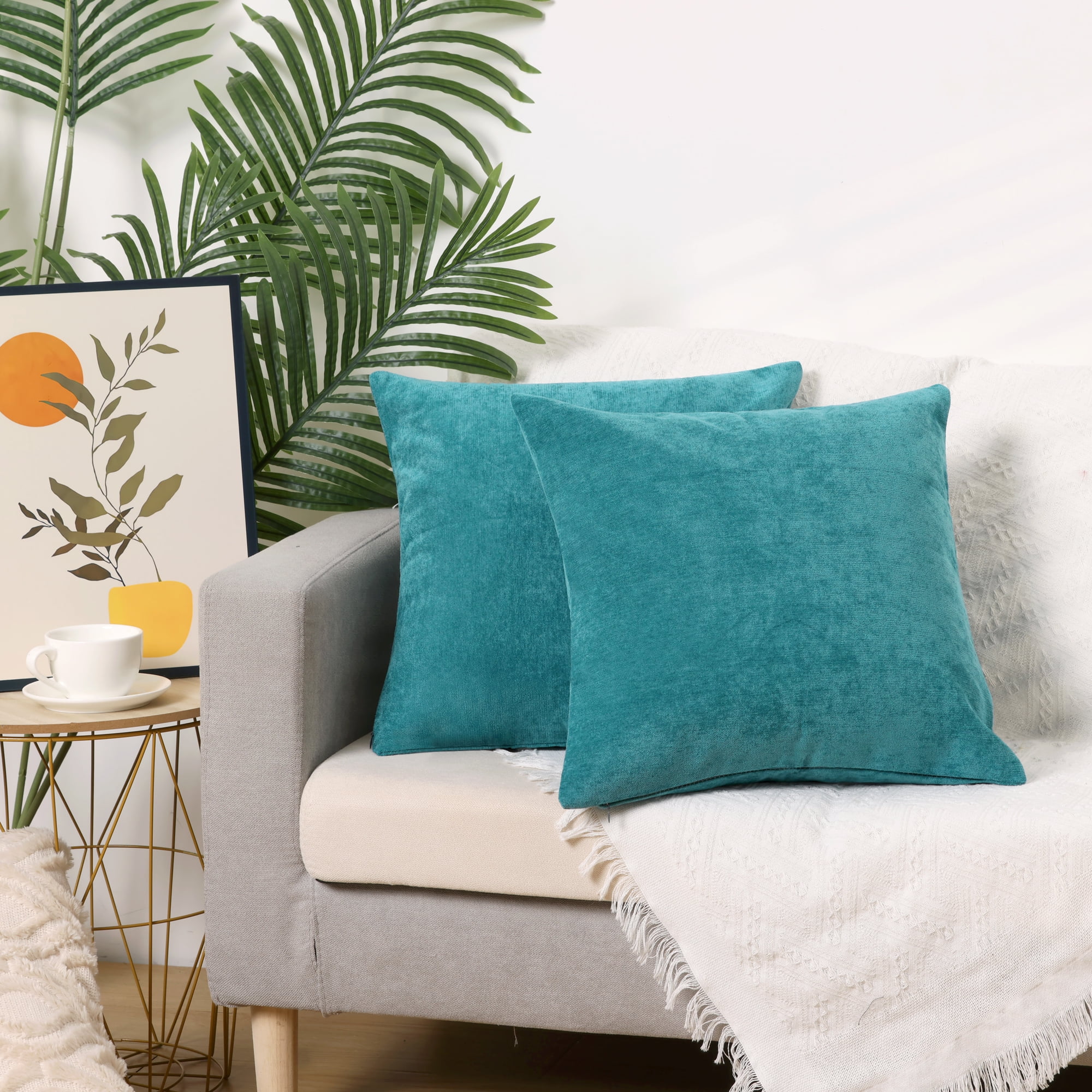 Unique Bargains Solid Chenille Throw Pillow Covers Set of 4 Decorative Pillow Covers Navy Blue 18" x 18"/20" x 20"