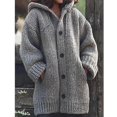 thumbnail image 2 of Women Hooded Knitted Sweater Autumn Winter Mid-length Solid Color Button Down Sweater Wool Coat, 2 of 4