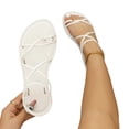 thumbnail image 4 of PiGOGI Women Plus Size Multi Cross Knotted Strap Flat Sandals Elastic Ankle Boho Summer Comfort White, 4 of 7