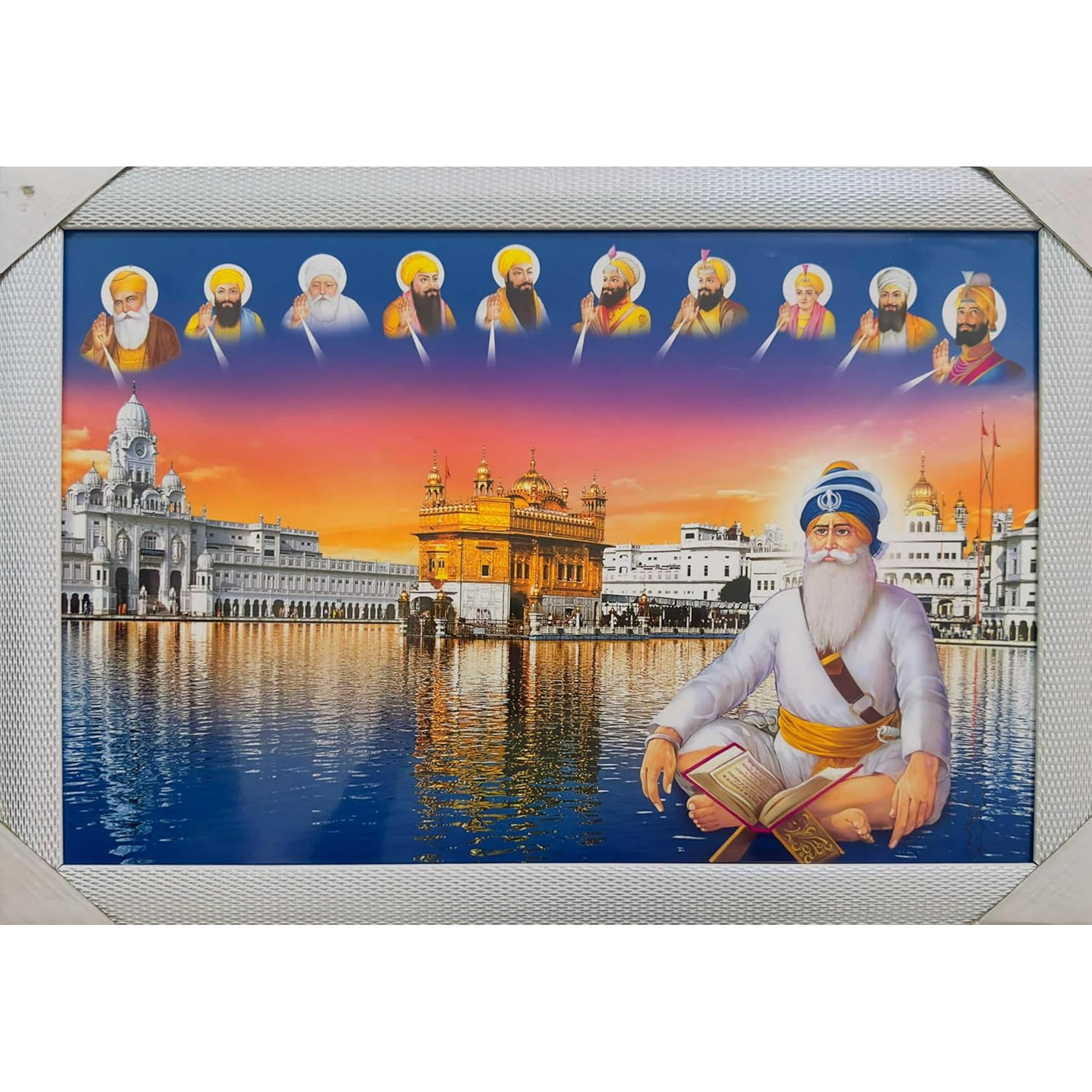 BM TRADERS Baba Deep Singh Ji Digital Print Photo In Golden Artwork Frame 11 X 14 Inch Or 27 94 X 35 56 Cm