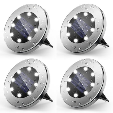 DAYBETTER 4 Pack Solar Ground Lights Outdoor,8 LED Solar Powered in Ground Disk Light Waterproof for Yard Garden Outside Driveway Walkway Pathway Lawn Patio Decor
