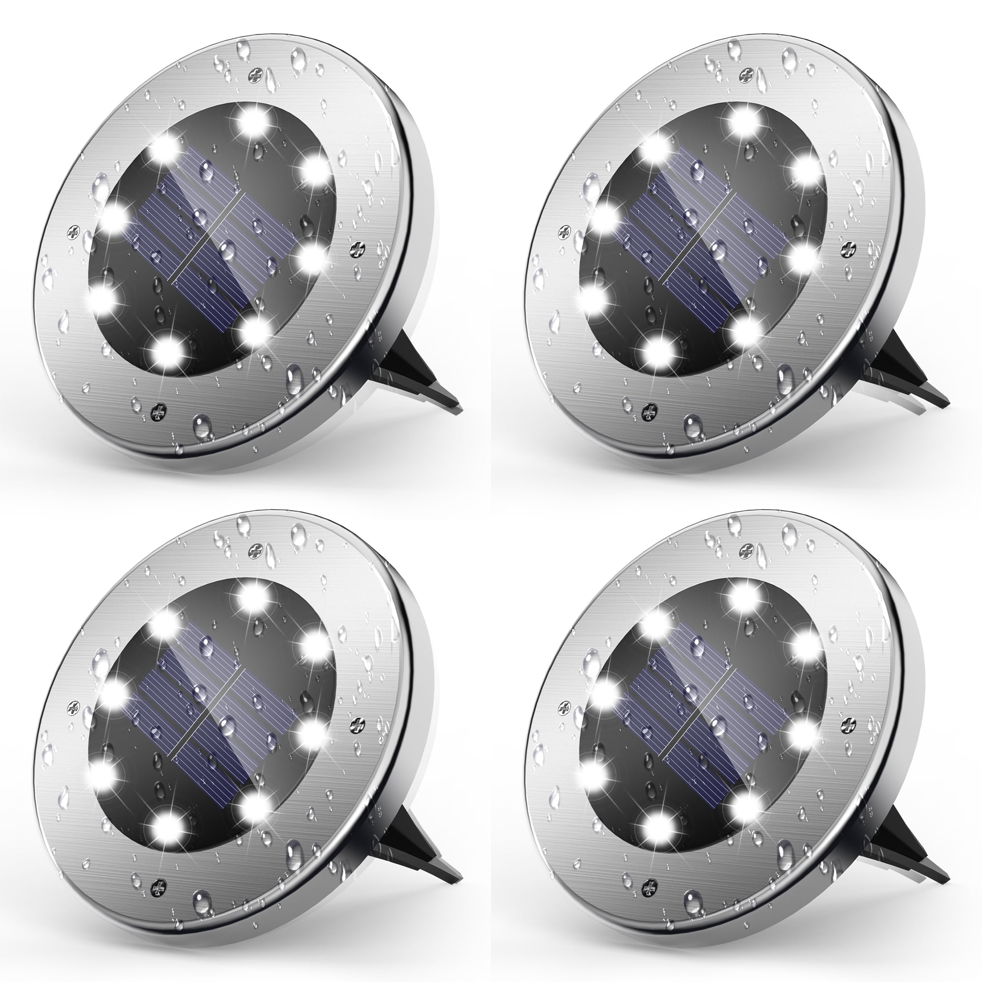DAYBETTER 4 Pack Solar Ground Lights Outdoor,8 LED Solar Powered in Ground Disk Light Waterproof for Yard Garden Outside Driveway Walkway Pathway Lawn Patio Decor