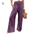 thumbnail image 5 of Qarigey Señoras Verano Primavera Pantalones Bolsillos Largo Suelto Casual Pierna ancha Cintura alta Moda elástica para ropa de calle Púrpura Type3 NO3, 5 of 5